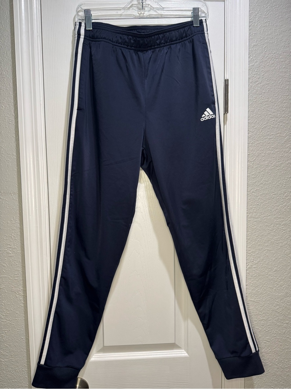 ADIDAS Mens Medium Navy Blue White Polyester Warmup Athletic Joggers